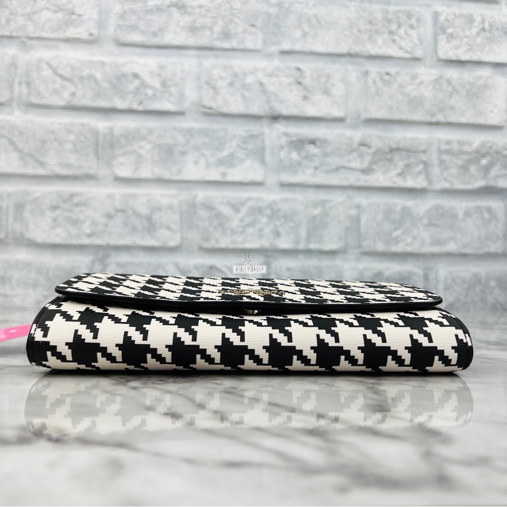 Kate Spade Darcy Houndstooth Chain Wallet Crossbody Clutch In Black Multi - Picture 5 of 8